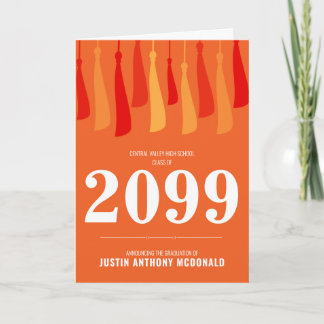 オレンジの列のタッセルフォト卒業招待状 招待状