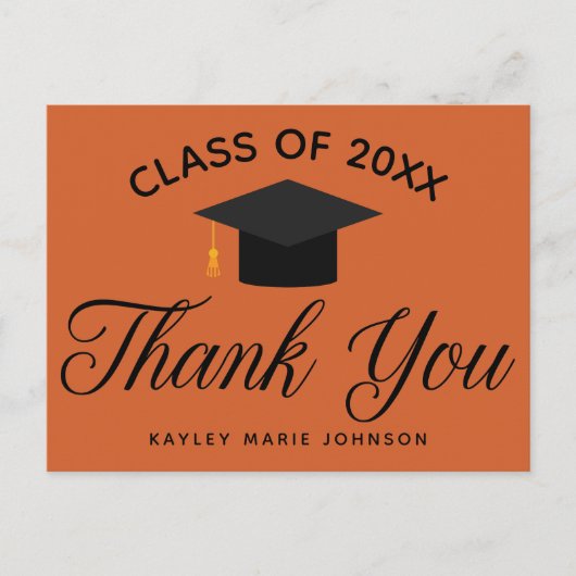 オレンジの卒業カスタム教室モノグラムありがとう ポストカード (正面)