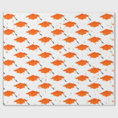 オレンジの卒業キャップと金ゴールド紙吹雪 ラッピングペーパー (フラット)