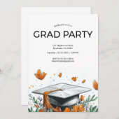 オレンジの卒業パーティー招待状 招待状 (正面/裏面)