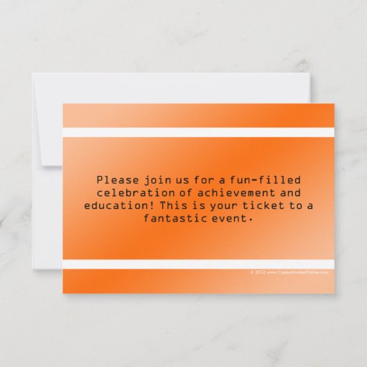 オレンジの卒業式またはパーティー入学チケット 招待状 (裏面)