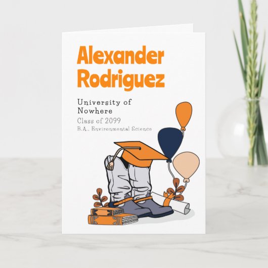 オレンジの卒業式キャップカウボーイブーツの配置 招待状 (正面)