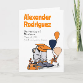 オレンジの卒業式キャップカウボーイブーツの配置 招待状