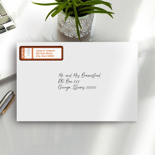 オレンジの卒業式サッカー差出人住所ラベル ラベル