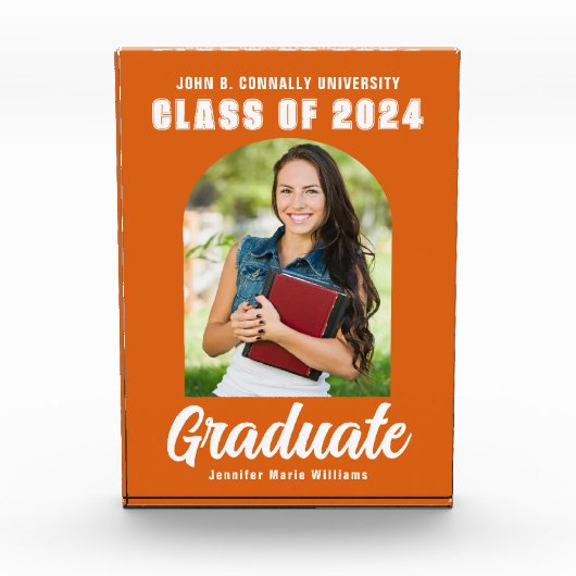 オレンジの卒業式モダンアーチ卒業贈り物 フォトブロック (正面)