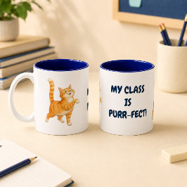 オレンジの可愛い猫 私のクラスはパーフェクト ネイビーブルー ツートーンマグカップ
