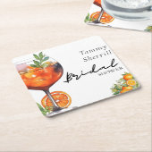オレンジの夏のウェディングシャワーパーティー Aperol Spritz スクエアペーパーコースター (アングル)