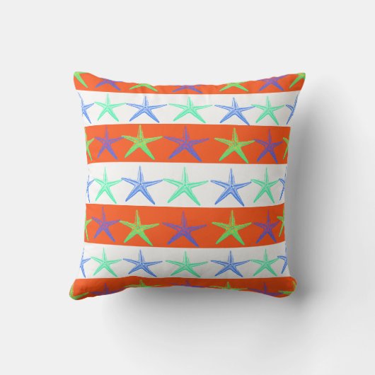 オレンジの夏のビーチのテーマのヒトデは縞で飾ります クッション (裏面)
