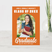 オレンジの大学院モダン写真折り畳み卒業 案内状 (正面)