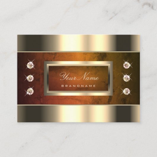 オレンジの大理石とダイヤモンドを使用した人目を引く金ゴールド 名刺 (正面)