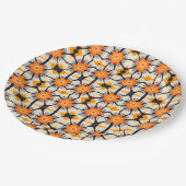 オレンジの太いレトロな花柄のイラスト ペーパープレート (アングル)