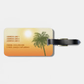 オレンジの太陽と緑のトロピカルパームツリー テキスト付き ラゲッジタグ (裏面横)