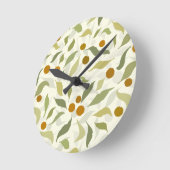 オレンジの実葉と – 模様。  ラウンド壁時計 (傾斜)