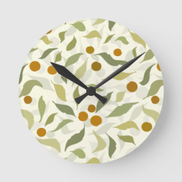 オレンジの実葉と – 模様。  ラウンド壁時計