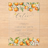 オレンジの小さなかわいこちゃんは赤ちゃんシャワーの途中にある アクリル招待状 (正面)