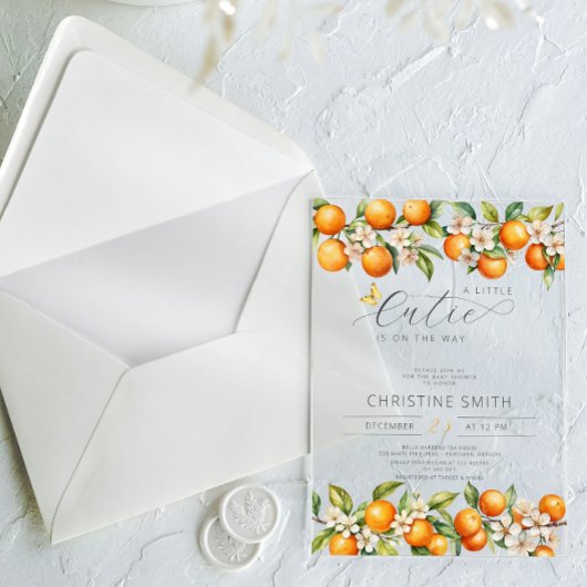 オレンジの小さなかわいこちゃんは赤ちゃんシャワーの途中にある アクリル招待状