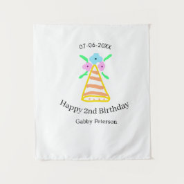 オレンジの帽子 2歳の誕生日 子供 レトロ フラワー 明るいb タペストリー