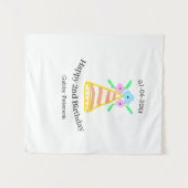 オレンジの帽子 2歳の誕生日 子供 レトロ フラワー 明るいb タペストリー (正面(横))