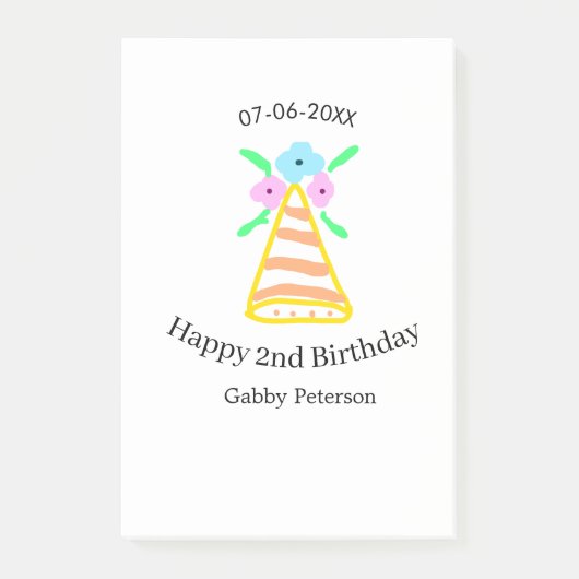 オレンジの帽子 2歳の誕生日 子供 レトロ フラワー 明るいb ポストイット (正面)