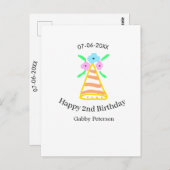 オレンジの帽子 2歳の誕生日 子供 レトロ フラワー 明るいb ポストカード (正面/裏面)