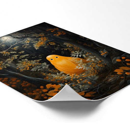 オレンジの幽霊が木の下の暗闇に潜んでいる ポスター (角)