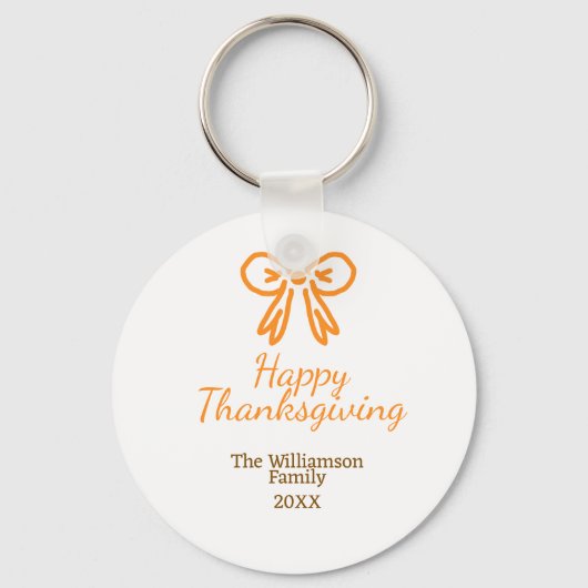オレンジの弓レトロ幸せな感謝祭を追加ファミリーn キーホルダー (正面)