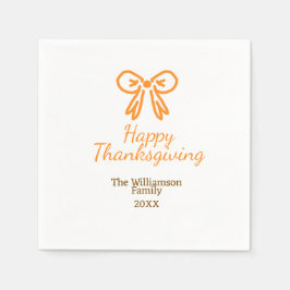 オレンジの弓レトロ幸せな感謝祭を追加ファミリーn スタンダードカクテルナプキン