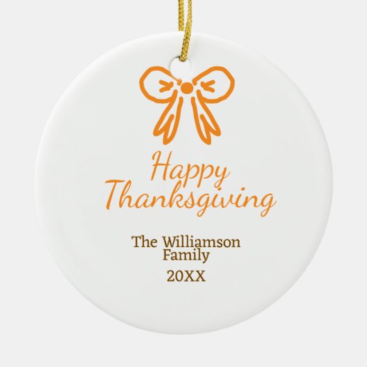 オレンジの弓レトロ幸せな感謝祭を追加ファミリーn セラミックオーナメント (正面)