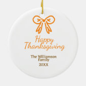 オレンジの弓レトロ幸せな感謝祭を追加ファミリーn セラミックオーナメント (裏面)