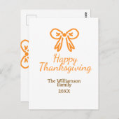 オレンジの弓レトロ幸せな感謝祭を追加ファミリーn ポストカード (正面/裏面)
