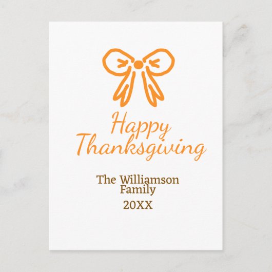 オレンジの弓レトロ幸せな感謝祭を追加ファミリーn ポストカード (正面)