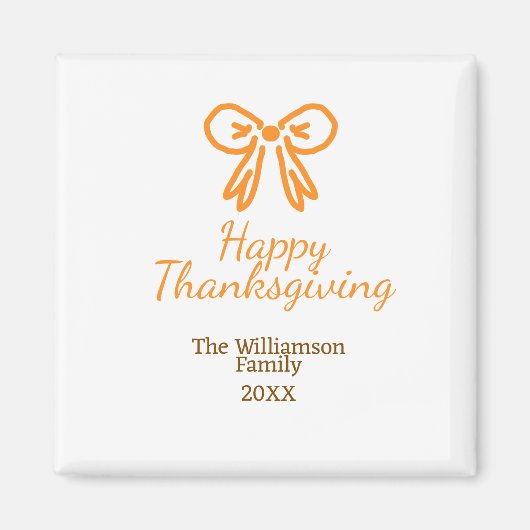 オレンジの弓レトロ幸せな感謝祭を追加ファミリーn マグネット (正面)