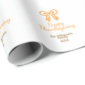 オレンジの弓レトロ幸せな感謝祭を追加ファミリーn ラッピングペーパー (ロールコーナー)