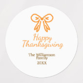 オレンジの弓レトロ幸せな感謝祭を追加ファミリーn ラベル (デザイン1)