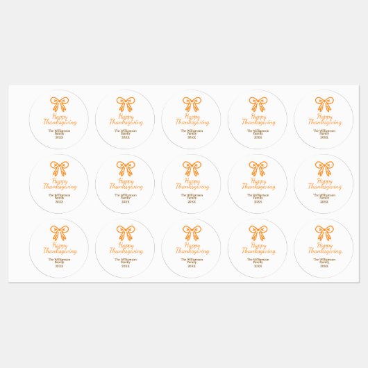 オレンジの弓レトロ幸せな感謝祭を追加ファミリーn ラベル (シート)
