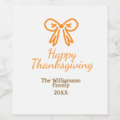 オレンジの弓レトロ幸せな感謝祭を追加ファミリーn ワインラベル (シングルラベル)