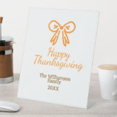 オレンジの弓レトロ幸せな感謝祭を追加ファミリーn 台座サイン (インサイチュ)