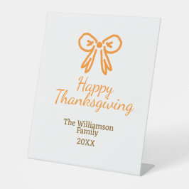 オレンジの弓レトロ幸せな感謝祭を追加ファミリーn 台座サイン