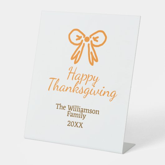 オレンジの弓レトロ幸せな感謝祭を追加ファミリーn 台座サイン (正面)