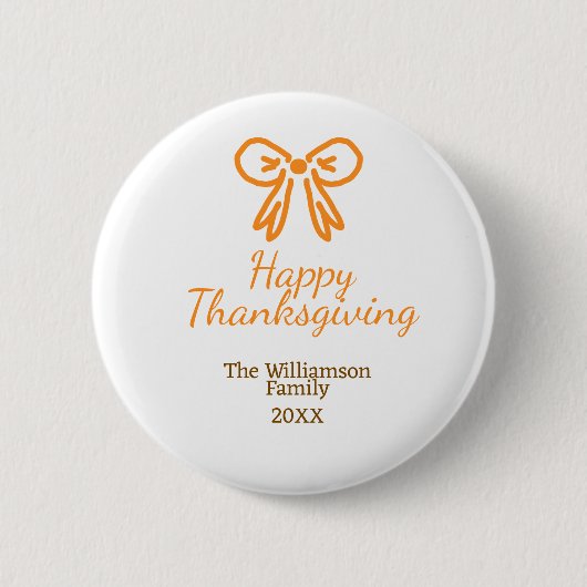 オレンジの弓レトロ幸せな感謝祭を追加ファミリーn 缶バッジ (正面)