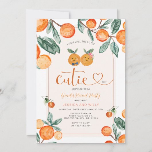 オレンジの性別が小さなかわいこちゃんの内容を明らかにする 招待状 (正面)
