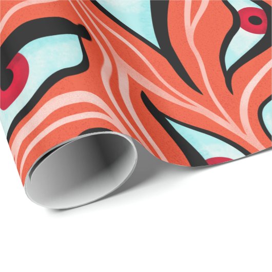 オレンジの恐怖に赤い悪い目の波打つ模様 ラッピングペーパー (ロールコーナー)