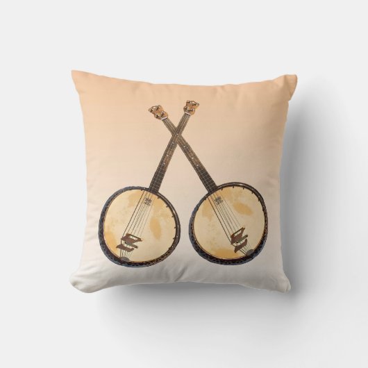 オレンジの抽象的なバンジョー音楽楽器の枕 クッション (正面)