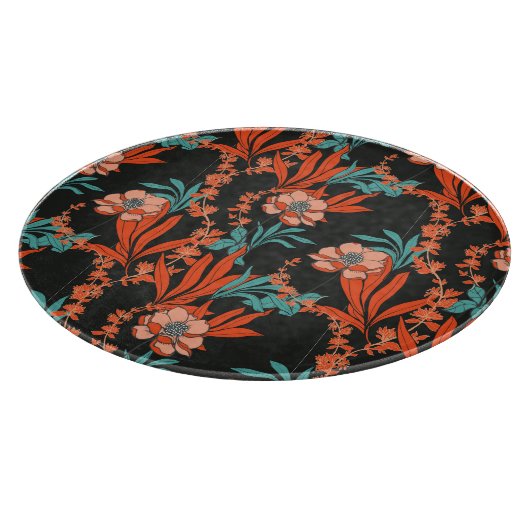 オレンジの抽象的な花パターン カッティングボード (角)