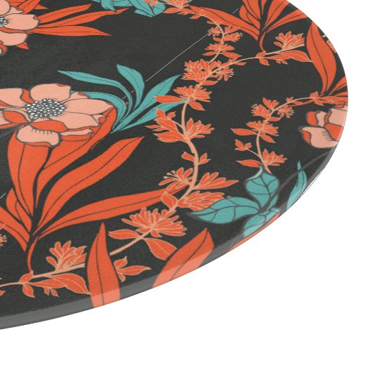 オレンジの抽象的な花パターン カッティングボード (角)