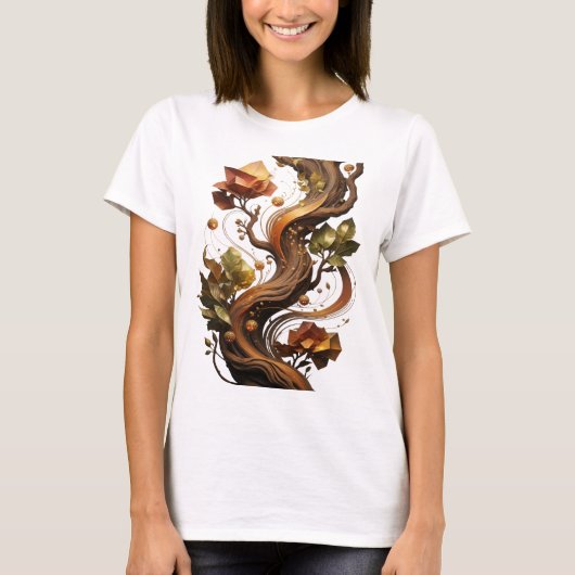 オレンジの抽象芸術が際立つデザイン Tシャツ (正面)