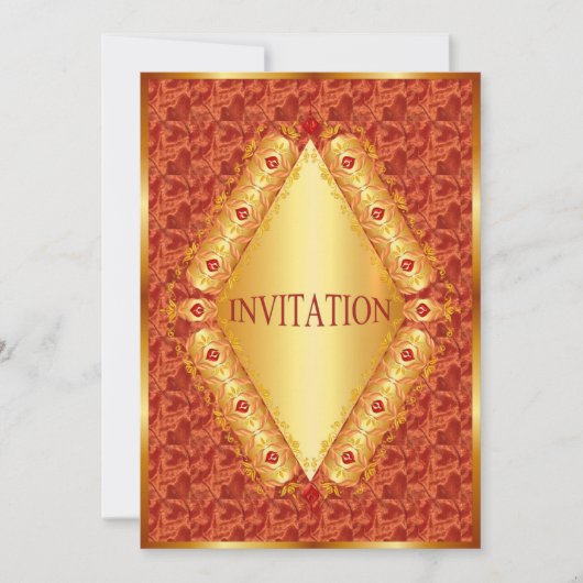 オレンジの招待状に美しい金のダイヤモンド 招待状 (正面)
