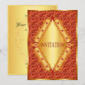 オレンジの招待状に美しい金のダイヤモンド 招待状 (正面/裏面)