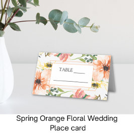 オレンジの春の花の結婚式プレイスカード プレイスカード