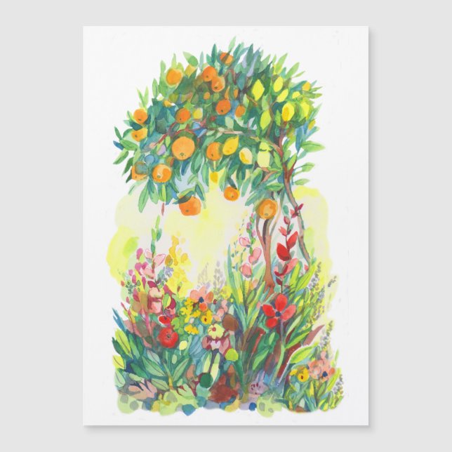 オレンジの木と花の水の色絵を描の (正面)